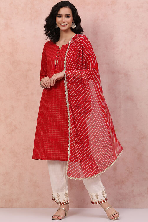 Red Art Silk Leheriya Dupatta image number 0