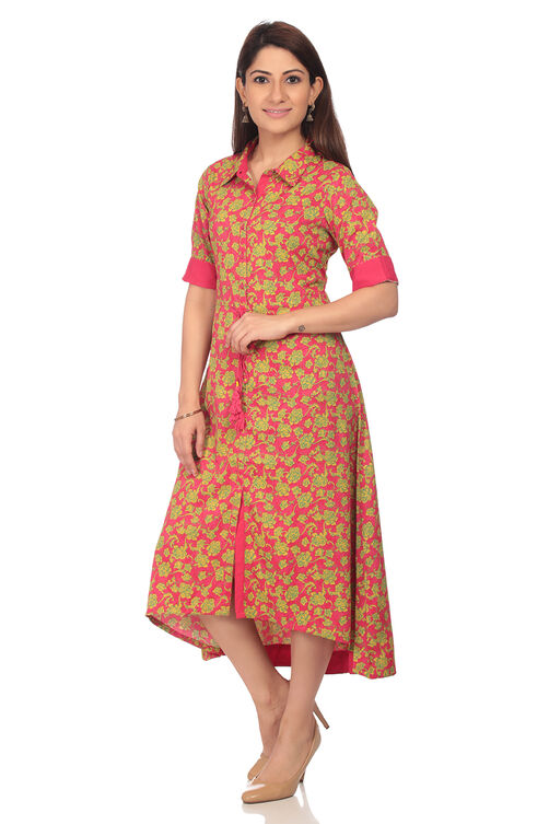 Pink Asymmetric Poly Cotton Dress image number 2