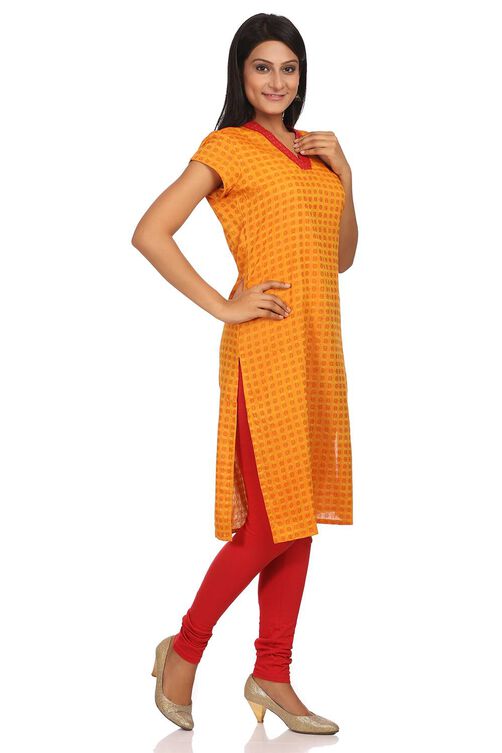 Yellow Straight Cotton Kurta image number 2