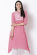 Pink Cotton A-Line Kurta image number 0