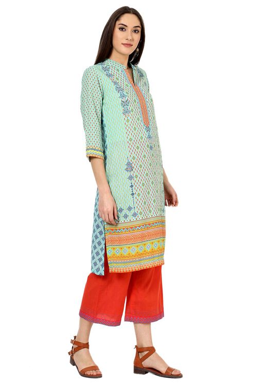 Teal Blue Straight Poly Twill Kurta image number 2