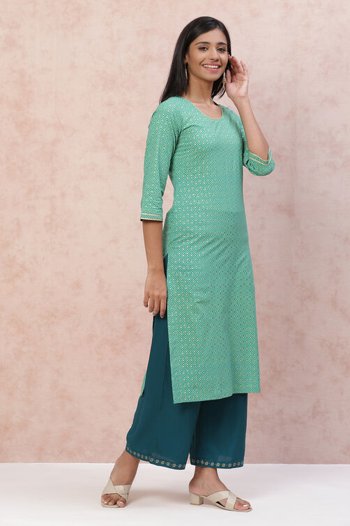 Green Cambric Cotton Straight Kurta image number 3