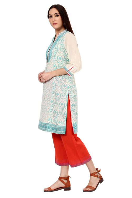 Teal Green Straight Gauge Kurta image number 2