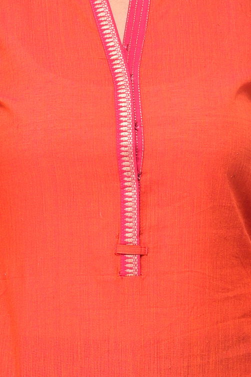 Pink Straight Cotton Kurta image number 4