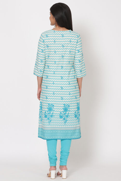 Turquoise Cotton Kurta image number 5