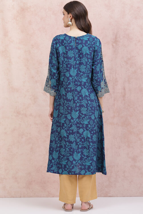 Blue LIVA A-Line Kurta image number 4