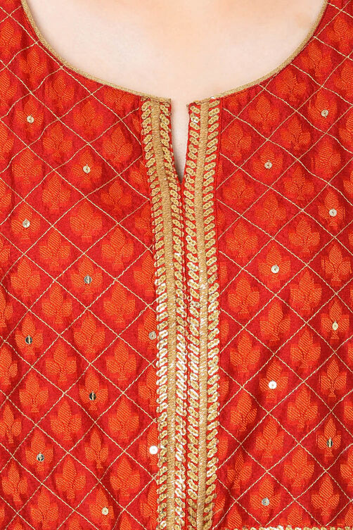 Red Anarkali Poly Cotton Suit Set image number 1
