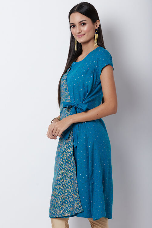 Turquoise Poly Cotton A Line Dress image number 3