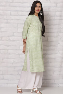 Olive Green LIVA Straight Kurta image number 3