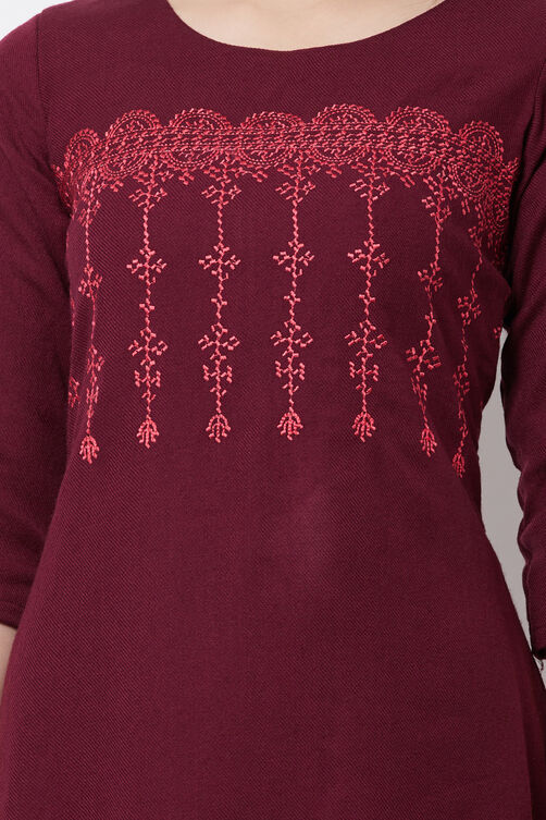 Wine Poly Cotton Straight Kurta image number 1