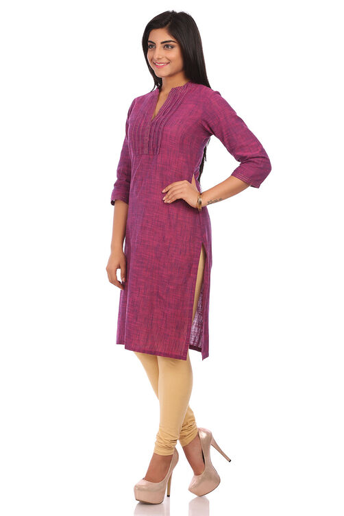 Purple Straight Cotton Kurta image number 2