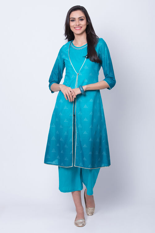 Turquoise Cotton And Flex Straight Dress image number 0