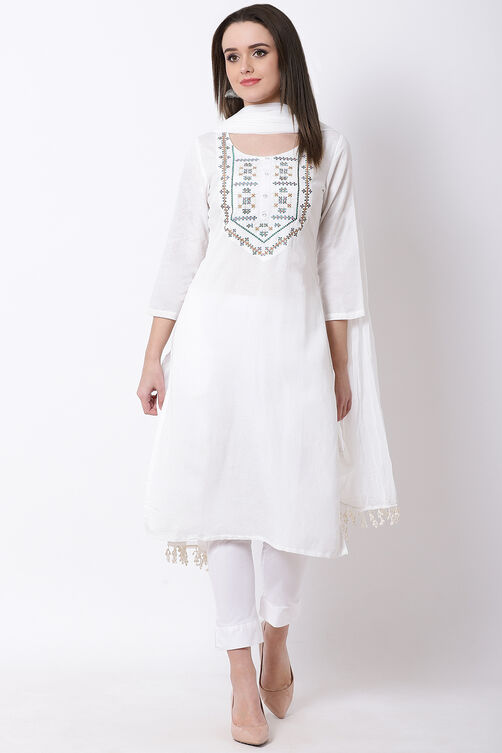 Off White Viscose Straight Kurta image number 2