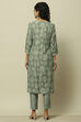 Green Printed Straight Kurta & Pants Suit Set image number 5