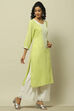 Lime Green Embroidered Straight Kurta image number 0