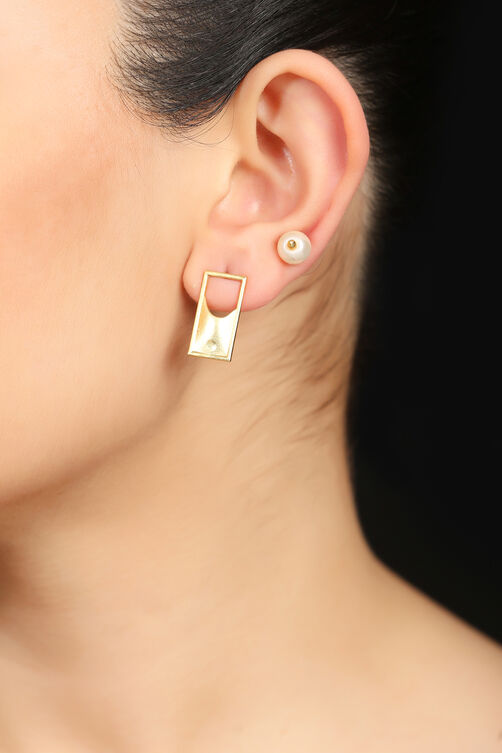 Golden Pearl Stud And Matt Gold Earring image number 0
