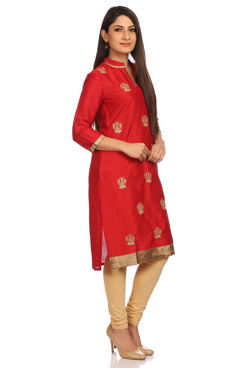 Red Straight Cotton Kurta image number 1