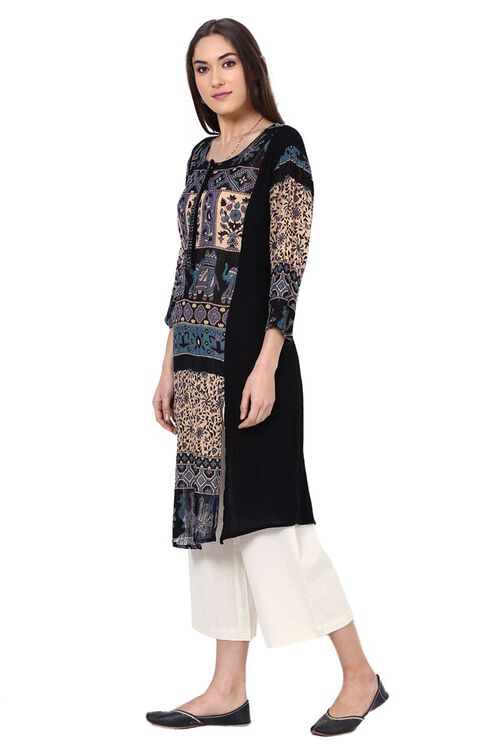 Black Straight Viscose Rayon Kurta image number 2