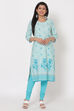 Turquoise Cotton Kurta image number 3