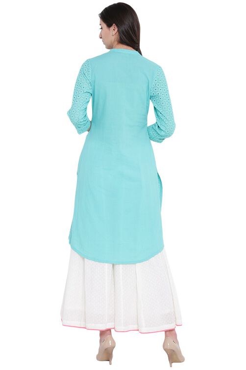 Aqua Cotton Straight Kurta image number 4