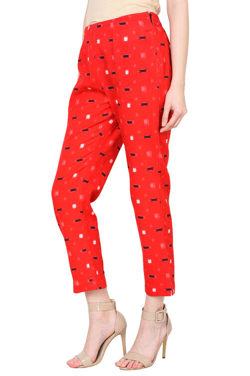 Red Cotton Slim Pants image number 2