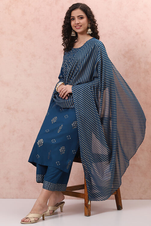 Blue LIVA Bandhani Suit Set image number 0