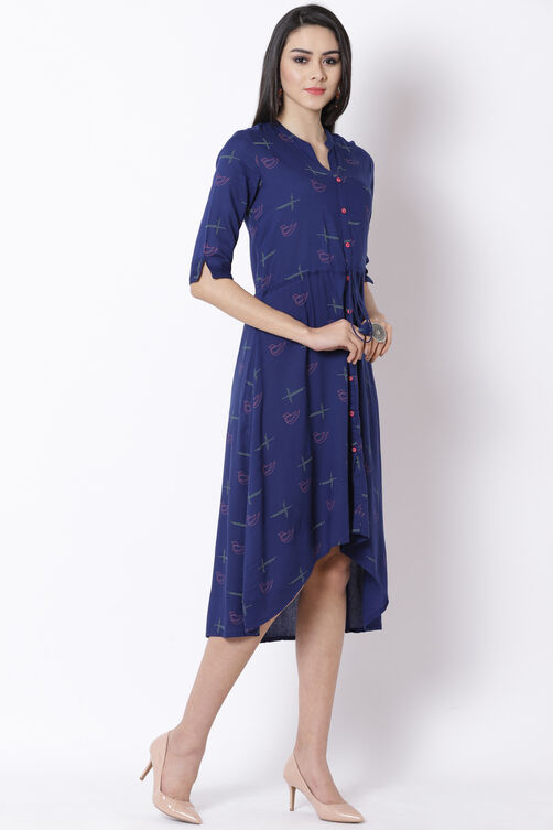Blue Viscose Asymmetric Dress image number 3