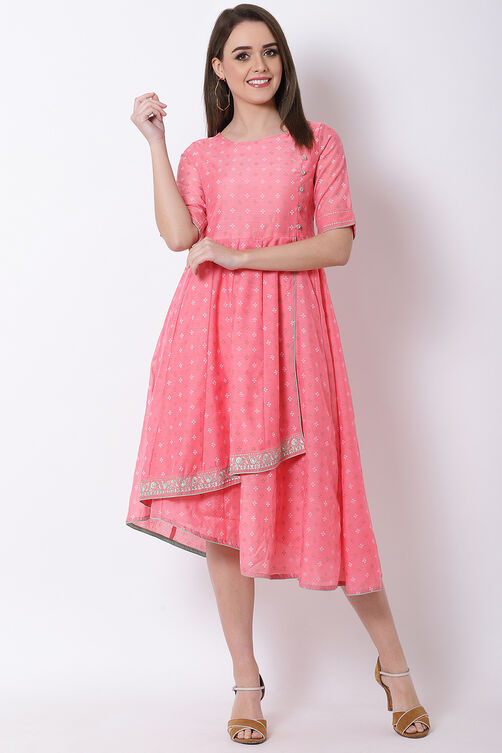 Pink Art Silk Kalidar Dress image number 2