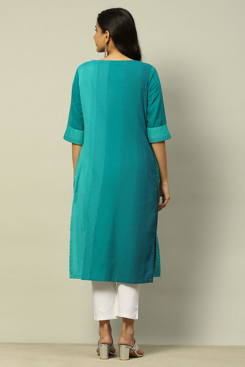 Blue Cotton Printed Flared Kurta image number 3