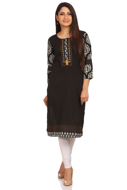 Black Straight Cotton Kurta image number 0