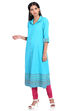 Turquoise Flared Cotton Kurta image number 3