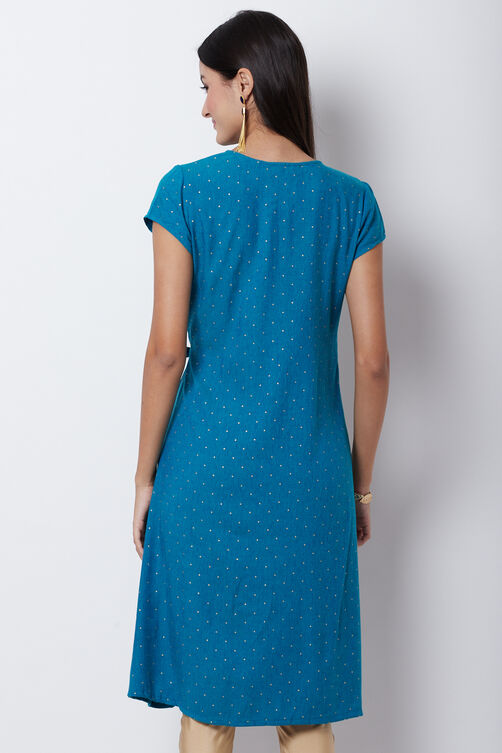 Turquoise Poly Cotton A Line Dress image number 5
