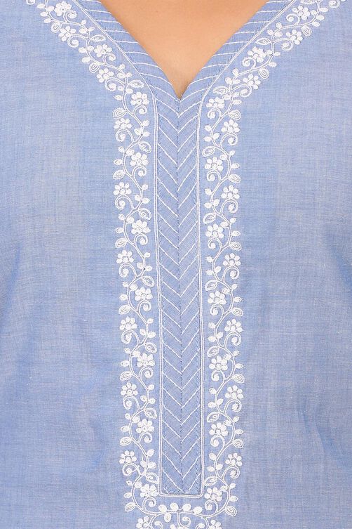 Blue Cotton Straight Kurta image number 4