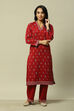 Deep Red Jacquard Straight Printed Kurta Palazzo Suit Set image number 0