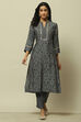 Navy Blue Viscose Printed Straight Kurta Set image number 6