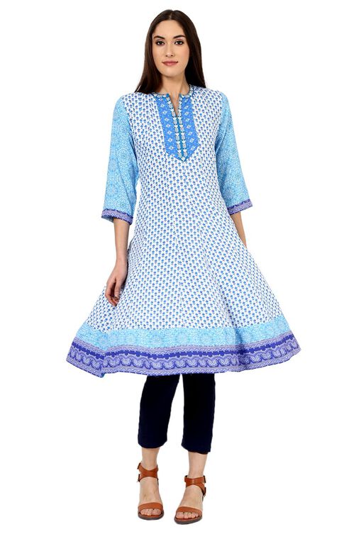 Blue Kalidar Cotton Kurta image number 0