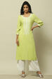 Lime Green Embroidered Straight Kurta image number 5