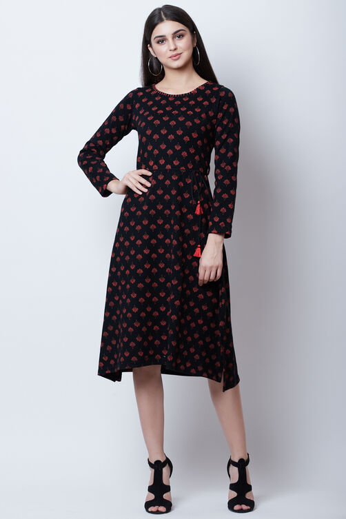 Black POLY COTTON      A Line Dress image number 0