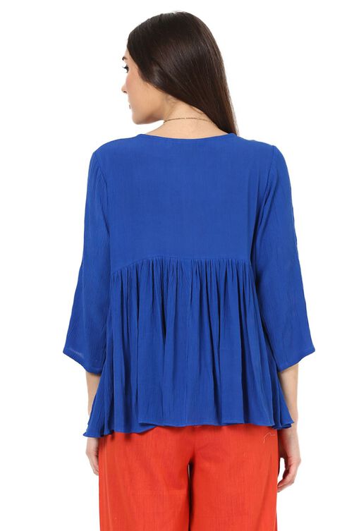 Blue Flared Viscose Rayon Indie Top image number 4