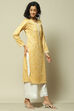 Yellow Acrylic Straight Printed Kurta image number 4