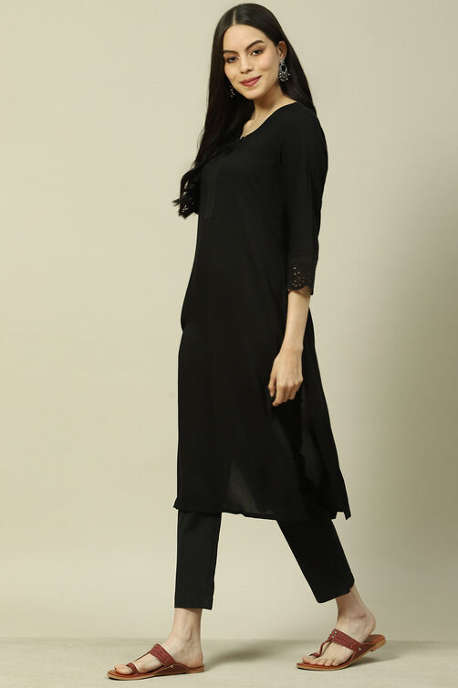 Black LIVA Straight Kurta image number 2