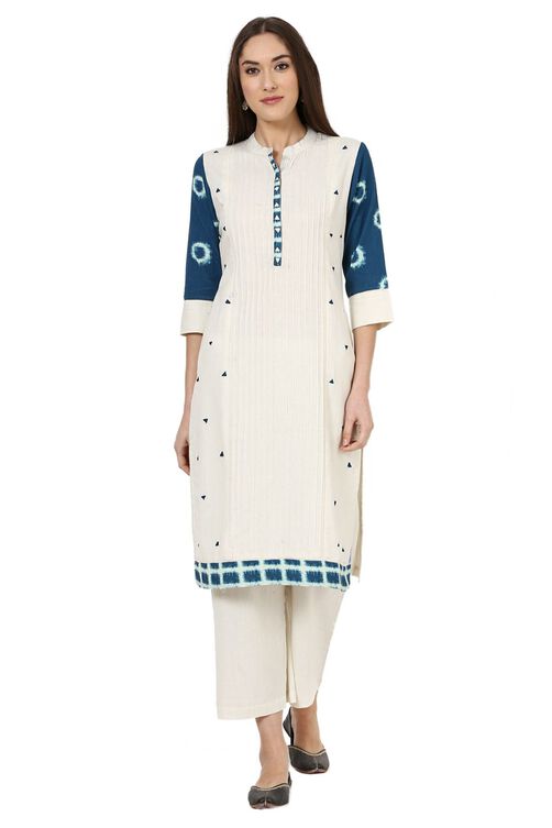 Off White Straight Cotton Kurta image number 0