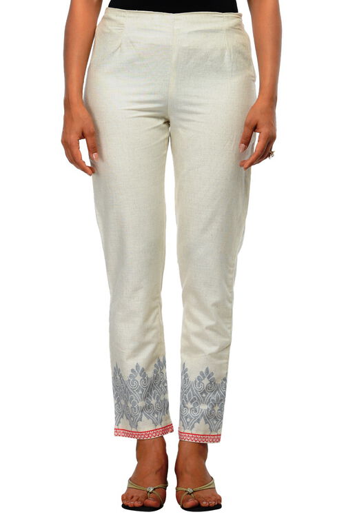 Beige Cotton Straight Pants image number 0
