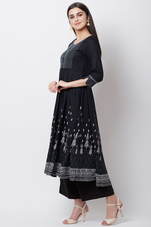 Black Viscose Rayon Kalidar Kurta image number 3