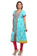 Turquoise Flared Cotton Kurta image number 2