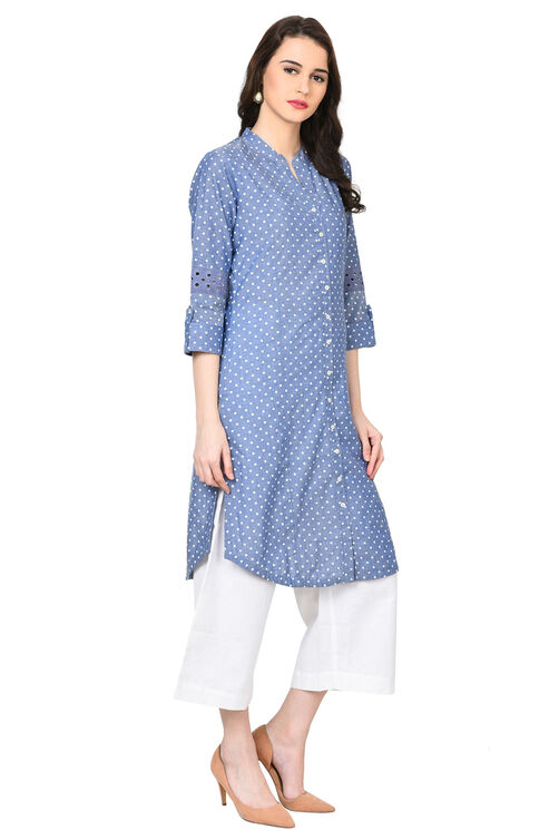 Blue Straight Chambray Kurta image number 2