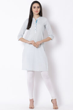 Teal Blue Cotton Straight Kurta image number 2