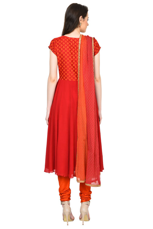 Red Anarkali Poly Cotton Suit Set image number 4