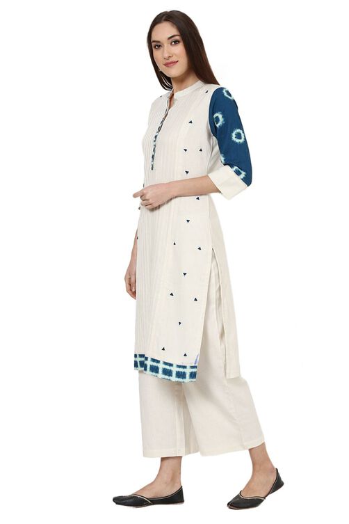 Off White Straight Cotton Kurta image number 2