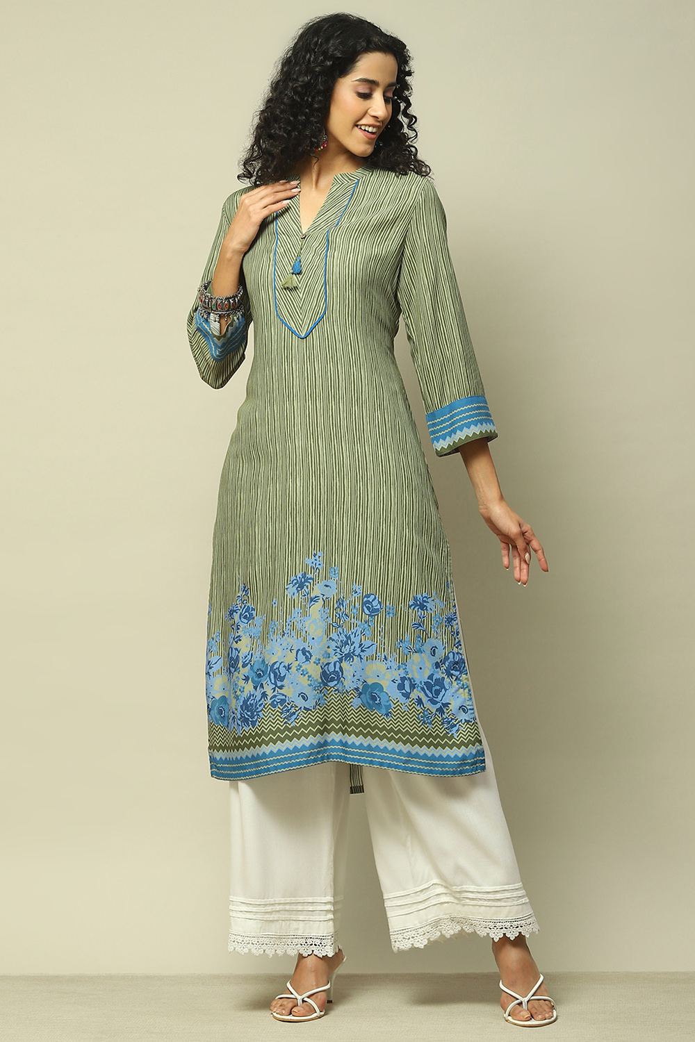 Peach LIVA Straight Printed Kurta image number 5